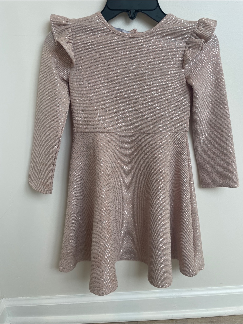 Girls' Sparkle Knit Long-Sleeve Dress - Rose Gold